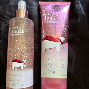 Bath & Body Works Twisted Peppermint Shimmer Mist and Body Cream - Pink and Gold